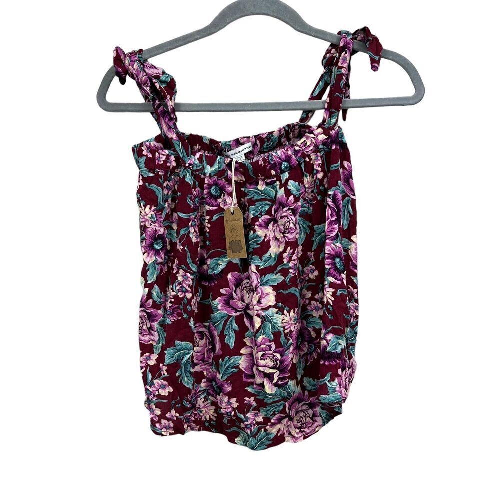 American Eagle Outfitters Womens Off The Shoulder Top Crop Floral Burgundy Sz S*